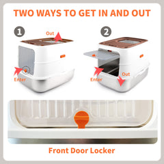 Go Fresh - Cat Litter Box - 2 Entries Hooded Cat Litter Box With Stainless Steel Base