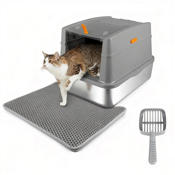 Go Fresh - Cat Litter Box Hooded Stainless Steel Base