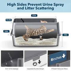 XXL Stainless Steel Cat Litter Box with Lid – High Sides, Low Entry, Easy to Clean, Odor-Free, Anti-Leak | Buy 2 & Save $10