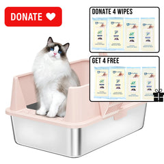 XXL Stainless Steel Cat Litter Box with Lid – High Sides, Low Entry, Easy to Clean, Odor-Free, Anti-Leak | Buy 2 & Save $10