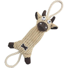Pet Life Plush Cow Dog Toy – Jute Rope & Squeaker
