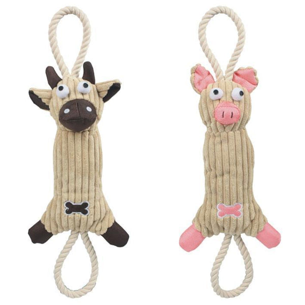 Pet Life Plush Cow Dog Toy – Jute Rope & Squeaker